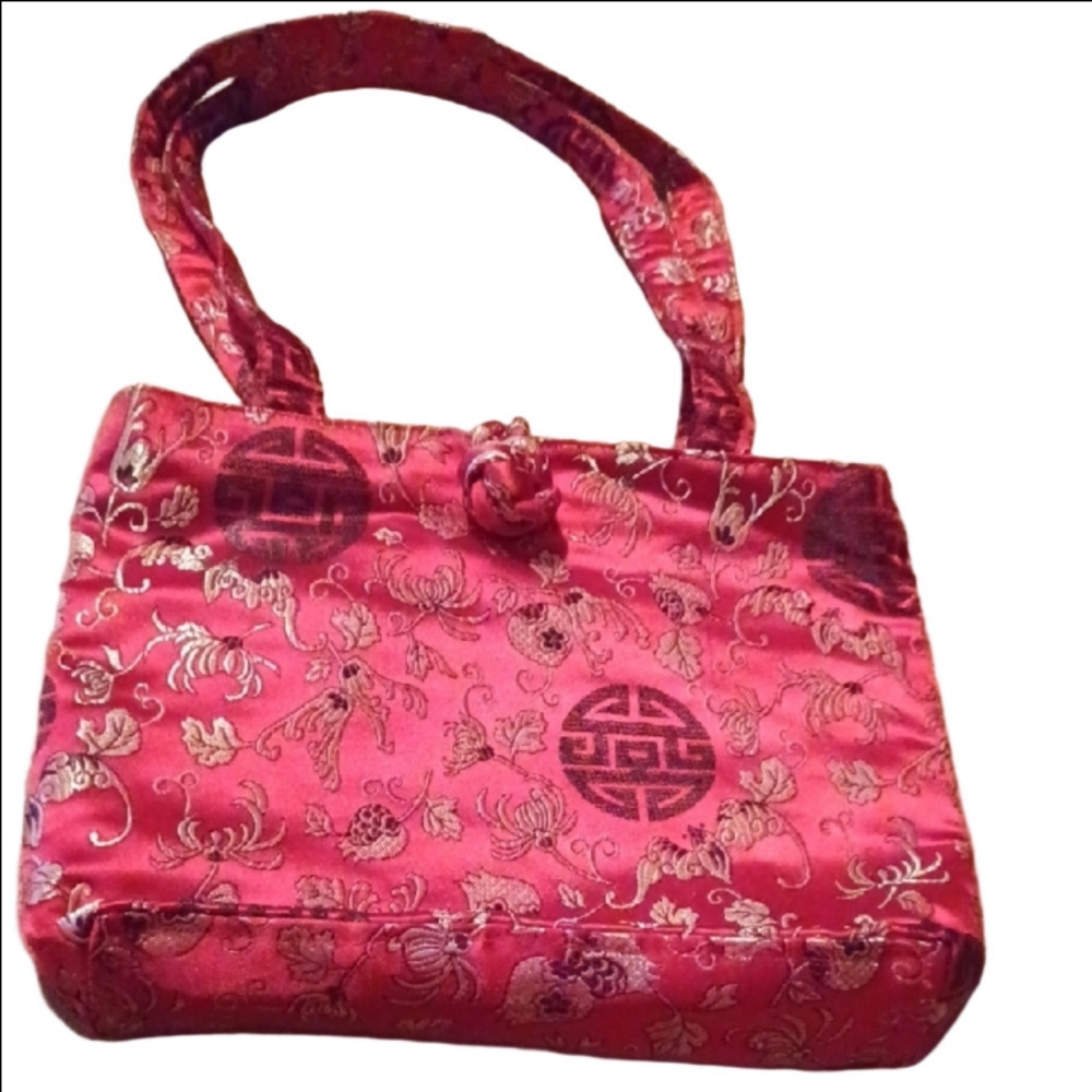- Elegant Red Brocade Handbag